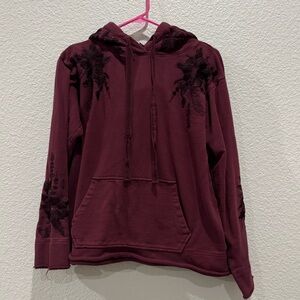Johnny Was Maroon Floral Embroidered Hoodie